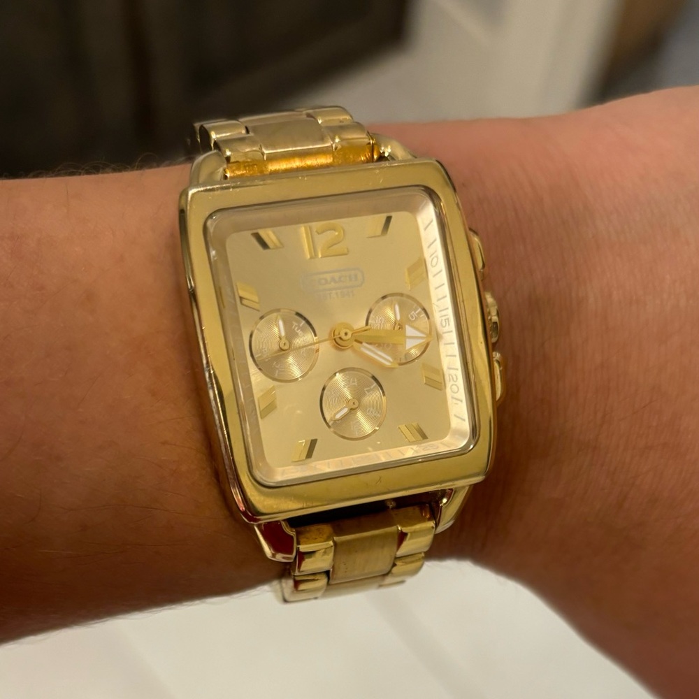 Coach square boyfriend bracelet gold watch